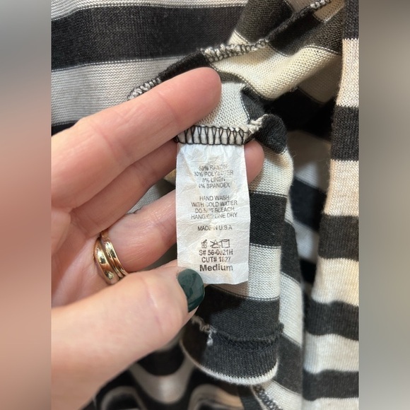 Always Me Linen Blend Lightweight Striped Cardigan Elbow Patches Women Sz M - Picture 7 of 7